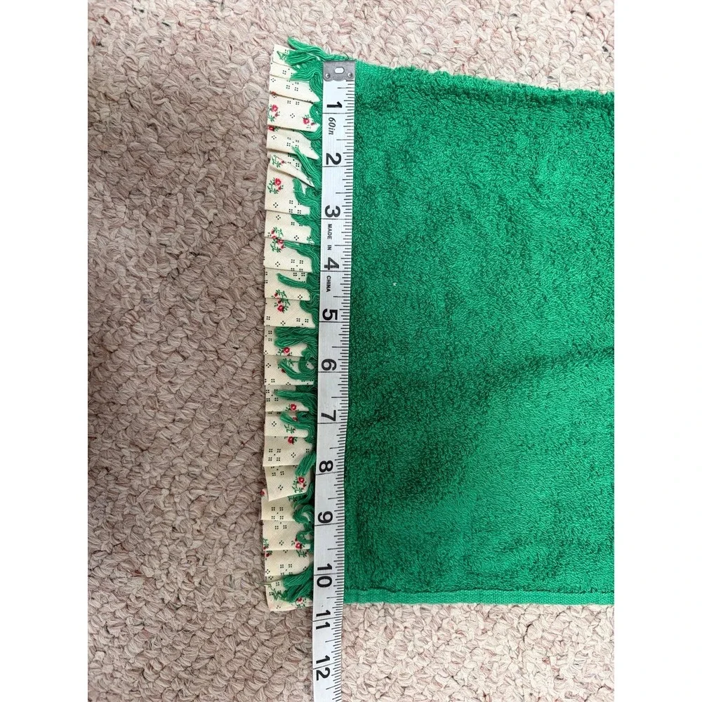 Green vintage royal Terry hand towel with flower fringe